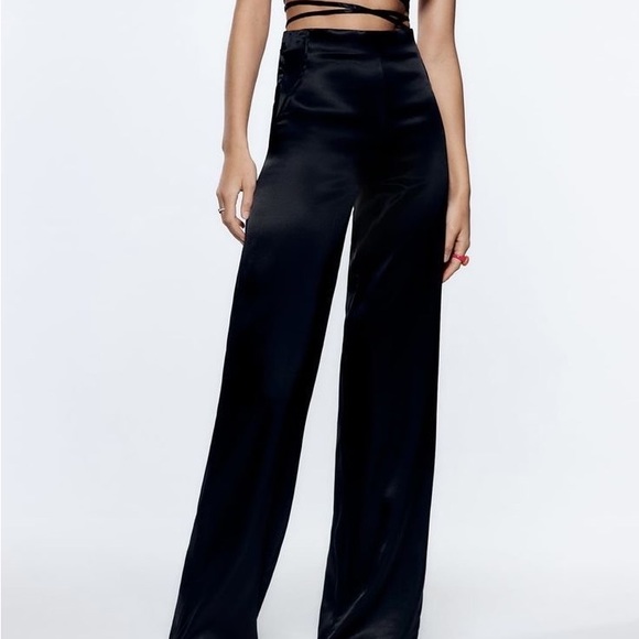 Sold🙂Zara NWT Full Length Satin Effect Pants - Picture 3 of 12